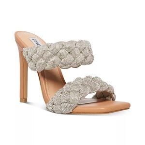 Steve Madden Kenley Rhinestone Braided Heeled Sandal Silver Size 6.5